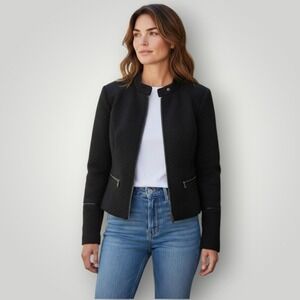 Banana Republic Quilted Moto Jacket Black Textured Zip Womens 10 Polyester